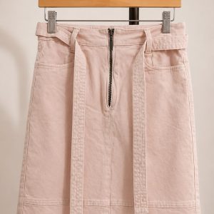 Saia jeans na cor rosa claro