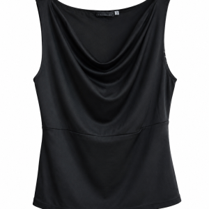 Blusa feminina preta com decote drapeado